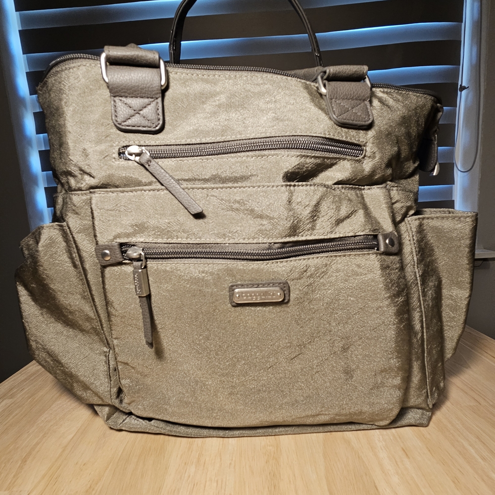 Baggalini Sterling Shimmer Silver Metallic Modern Avenue Versatile Tote Bag
